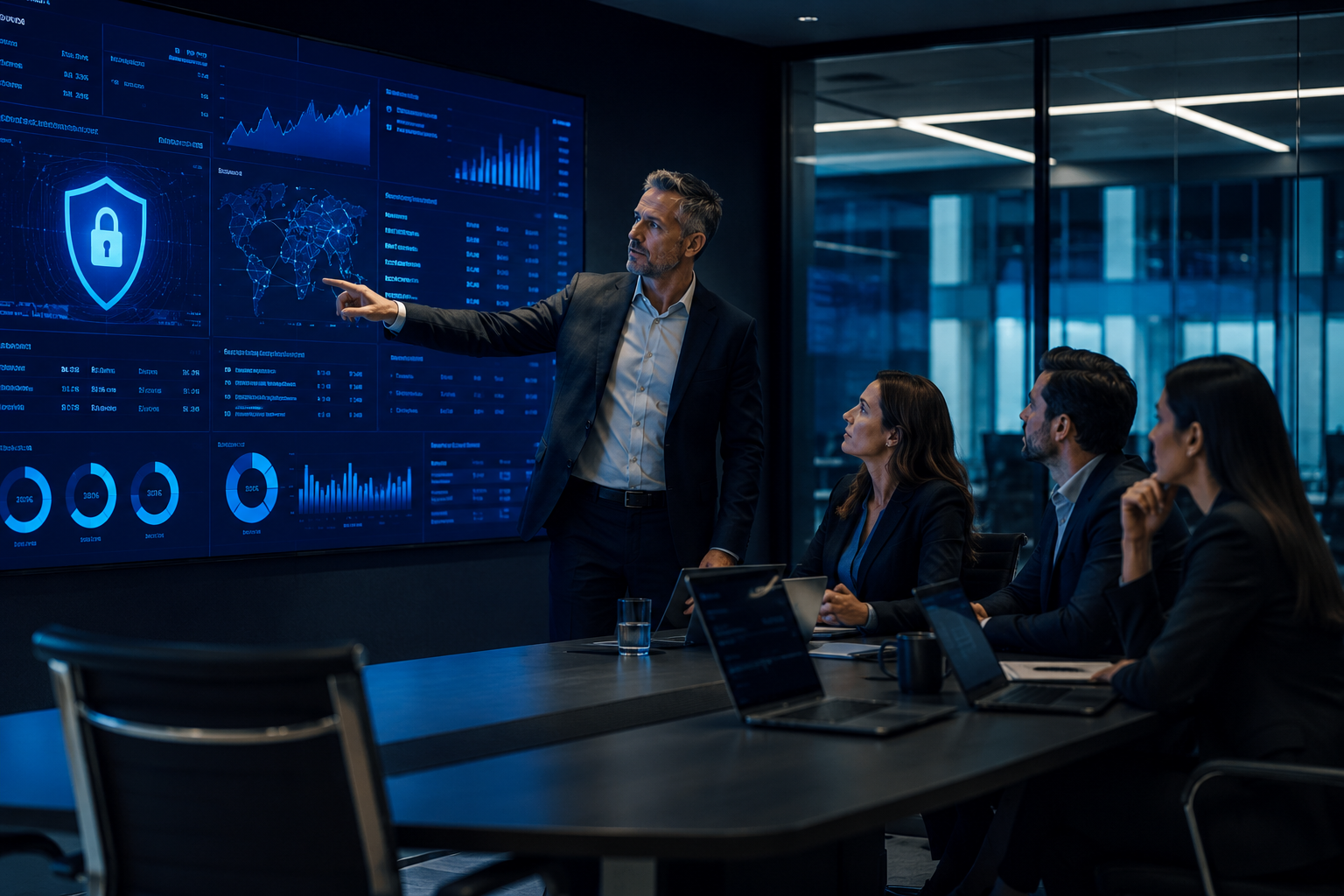 Executive team reviewing cybersecurity assessment results